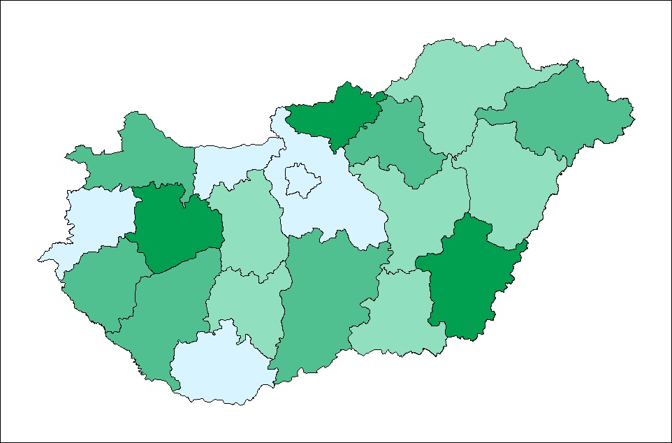 Nyulak által okozott vadkár országos eloszlása 2019-ben
